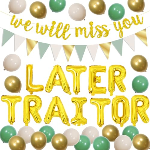 Sursurprise Abschieds-Party-Dekorationen, salbeigrün, Später Verräter-Luftballons für Kollegen, wir werden Sie vermissen, Banner für Glück, Arbeit, Bestie, Abschied, Ruhestand, Partyzubehör für Frauen