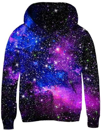Fanient Felpa con Cappuccio da Ragazzo Viola Galaxy Fleece Pullover Giacca per Bambini Pullover Ragazze Felpe a Maniche Lunghe 8-11 Anni,XL