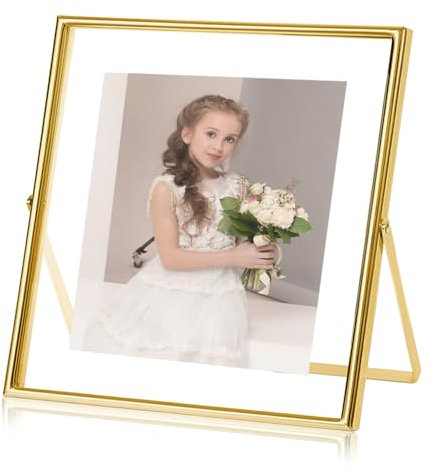 SAREAL Gold Bilderrahmen 15x15cm, Tischplatte Regal Fotorahmen, Metall Fotorahmen mit Glas für Foto 10x10, 9x13, 5x8cm, für Festival, Hochzeit, Home Decoration
