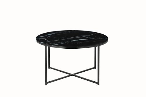 Dynamic24 Couchtisch Ø80cm Marmor Optik Glastisch Sofatisch Beistelltisch Wohnzimmer Tisch