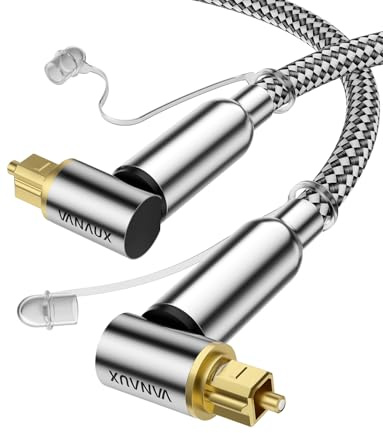 VANAUX 90-Degree Optical Audio Cable 3FT,90 Degree to 90 Degree Fiber Optic Toslink Cable(24K Gold-Plated Connectors,Braided Jacket) Ideal for Tight Spaces,Home Theater,Soundbars,Gaming Consoles