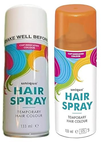 133ml washable temporary hair colour spray kids adults Halloween Glitter Temporary dye (Orange and White hair Spray, 133ml)