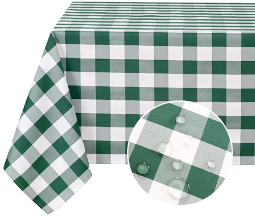 DWCN Karierte Tischdecke Abwaschbar Outdoor Wetterfest Wachstischdecke | Abwischbare Tischdecken Wasserdicht Tischtuch Schmutzabweisend für Weihnachten Garten Frühling Picknick,Grün und Weiß,90x90cm