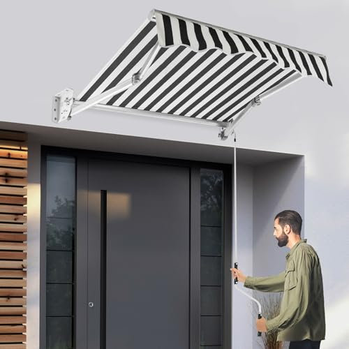 Auvent manuel à bras articulé - Protection solaire avec manivelle - 1,5 x 1 m (L x l) - Imperméable - Coupe-vent - Protection solaire pour l'extérieur