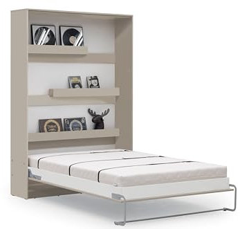 PHANTOM Vertical Murphy Bed with Desk - Folding Bed, Space-Saving Multifunctional Fold Up Bed for 120 cm Mattress, Smooth Gas Struts, Laminated Finish in Congo Color