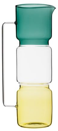 Baroni Home Krug aus Borosilikatglas, Karaffe mit Henkel, modernes Design, tropffreies System, leicht zu reinigen, für heiße und kalte Getränke, 1L, 13x8x26,3 (Dreifarbig)