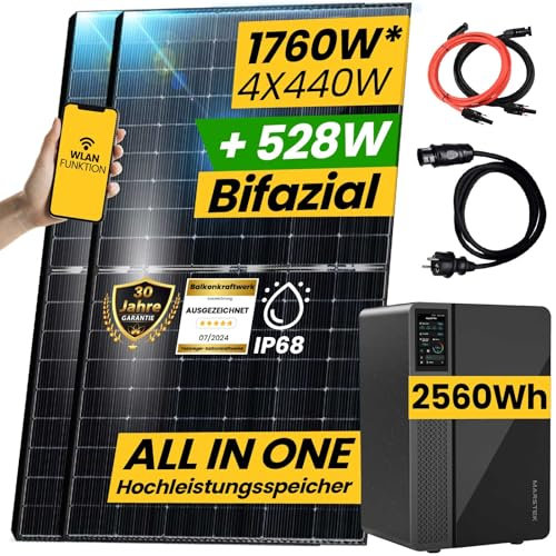 1760W/800W Balkonkraftwerk mit Speicher Komplettset 2,56kWh Marstek Jupiter C Speicher inkl. 800W integrietem Wechselrichter | Plug and Play Smart Mini PV Anlage