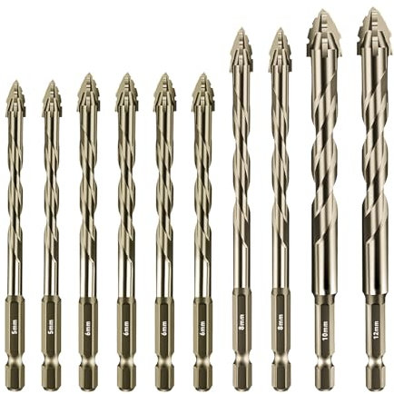 Foret excentrique avec quatre rainures et dents de scie, foret dentelé à quatre tranchants, tige hexagonale 1/4, jeu de forets à carrelage haute résistance avec pointe en carbure