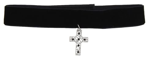 Zac's Alter Ego Vintage Velvet Choker/Necklace with Black Stone Cross Pendant