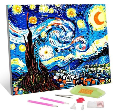 5D Diamond Painting Erwachsene Kits, DIY eine sternenklare Nacht Diamond Painting Bilder, Mosaikherstellung Malen Nach Zahlen Full Drill Stickerei Malerei Kits für Home Wand Décor 100x130cm S690
