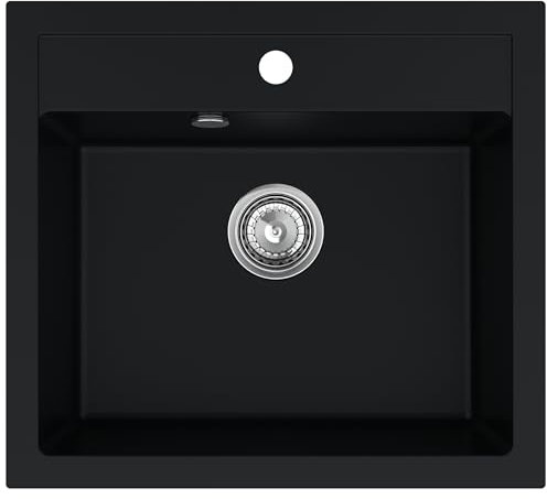 SINK QUALITY Küchen Spülbecken Granit 56 x 51 cm - Einbauspüle für 60er Unterschrank - Küchenspüle mit Siphon - Waschbecken Küche Schwarz - Spülbecken Granit 60 cm Unterschränk