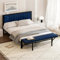 Samt Polsterbett 140x200 mit Endbank (Klappbar), Bettgestell aus Eisen, Doppelbett mit Lattenrost, Multifunktionsbett mit Stauraum, Bett für Jugendliche, Bett für Erwachsene, Flaches Bett, Blau