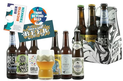 Craft Beer 6er Träger - 6 ausgezeichnete Premium Biere inkl. Gratis Glas, Booklet, Bierdeckel und Geschenkkarte, Bier Geschenke für Männer, Biergeschenk, Craftbeer Paket, Vatertagsgeschenk