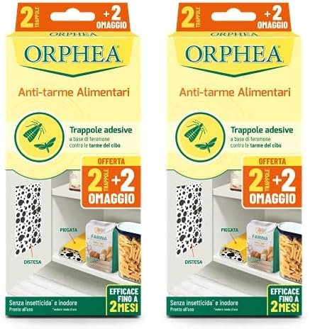 Orphea Antitarme Alimentare, Trappole Adesive Contro Le Tarme Del Cibo, Farfalline, Senza Insetticida E Inodore, 4 unità (Confezione da 2)
