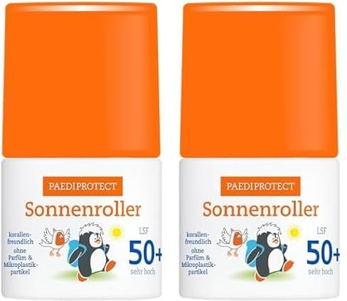 PAEDIPROTECT Sonnenroller LSF50+, 50ml, Ohne Parfüm & Mikroplastik, korallenfreundlich, Praktisch für Unterwegs, Leichte Anwendung für Kinder, Vegan, für sensible & empfindliche Haut (Packung mit 2)