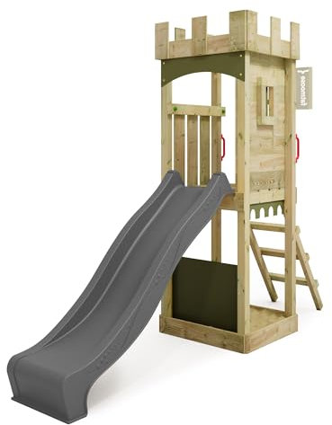 Fatmoose Aire de Jeux Château Fort TreasureTower Top XXL avec Toboggan Anthracite, extérieur Enfants Tour d'escalade avec bac à Sable échelle & Accessoires de Jeux