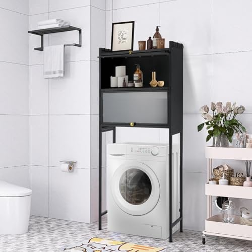 SanBouSi Waschmaschinenregal WC Regal über Waschmaschine Toilette 3 Ebenen Badregal Metall Toilettenregal Platzsparender Badezimmerträger, Schwarz