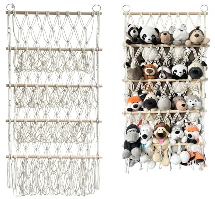 4 Etage Stofftier Aufbewahrung mit Netztasche Hängend 105x52cm, Kinderzimmer Hängend Spielzeug, Hängender Wandtasche, Kuscheltier Aufbewahrung für Kinderzimmer Spielzimmer Spielzeug Organizer