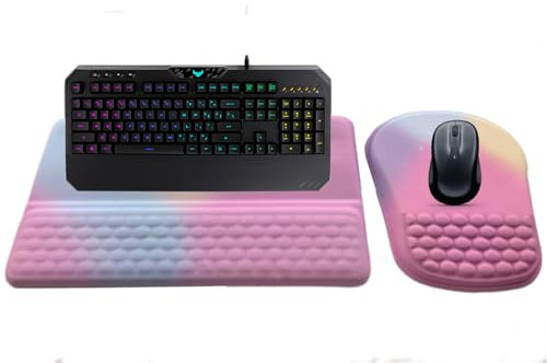 Keyboard Stand with Wrist Rest -Ergonomic Ergonomic Mouse Pad and Keyboard Wrist Rest- with Carpal Tunnel Pain Relief Massage Bumps and Full Memory Gel Design - Ideal for Frequent Computer use (Pink)