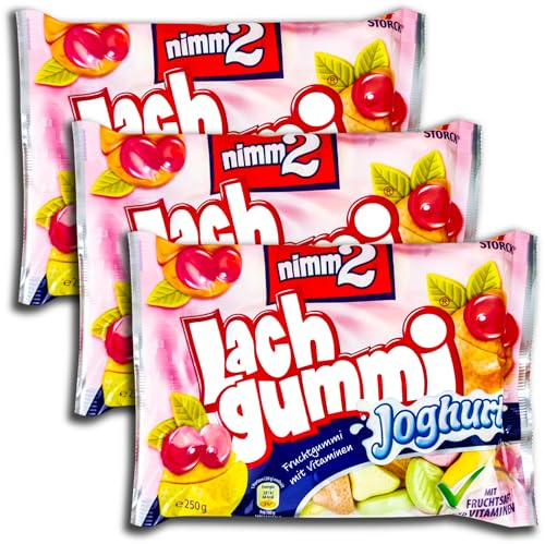 3 er Pack Lachgummi Joghurt 3 x 200g Fruchtgummis mit Fruchtsaft, Vitaminen und Magermilchjoghurt