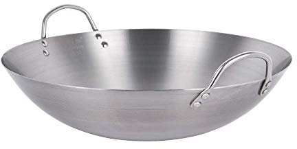 GAOAZHEN Wok-Bratpfanne aus unbeschichtetem Edelstahl, große professionelle Wok-Bratpfanne mit Hilfsgriff, Mehrzweck-Wok, 34 60 cm, Bratpfanne 60 cm