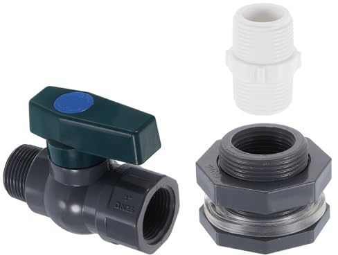 QUARKZMAN 1 Set Regen Fass Wasserhahn Kit Plastik Regen Fass Zapfhahn mit 1 GHT Barriere Fitting Garten Schlauch Adapter für Wasserbehälter Aquarium Grau