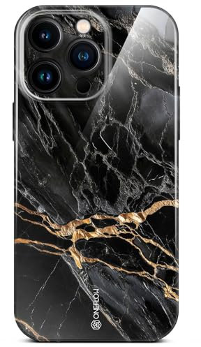 ONEFLOW Bliss Cover for iPhone 14 Pro Max Case in Marble Look, Designer Case Mobile Phone Protective Case with Camera Protection, Pattern Hard Case Glitter Mobile Phone Case Marbled, Black Gold