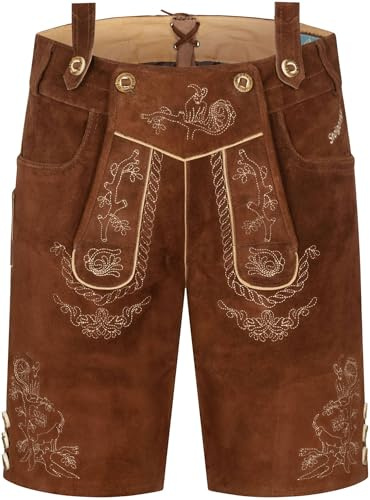 STEIGENHÖFER Lederhose Herren Tracht kurz - Ludwig - Trachtenhose mit Trägern - 100% Rindsleder - Traditionelle Echtlederhose - Ideal für Dein Oktoberfest Herren Outfit