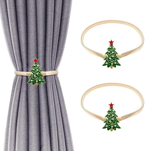 KASESSS 2 Pieces Christmas Tree Curtain Tie Backs, Spring Tie Backs for Curtains, Alloy Curtain Holdbacks, Curtain Tiebacks Resistant, Curtain Ties for Home Living Room Bedroom Office Decoration
