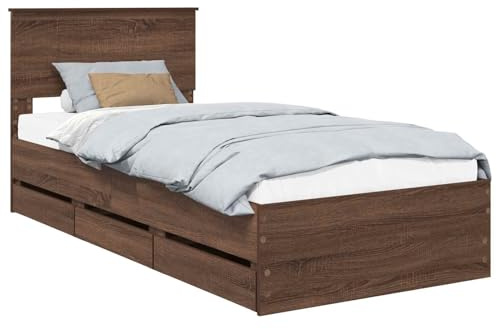 vidaXL Bettrahmen Braun Eichen-Optik 90 x 190 cm Ingenieurs Holz, Moderner Bettgestell, minimalistisches Design, rechteckiges Möbel, praktische Aufbewahrung, optimale Schlaflösung