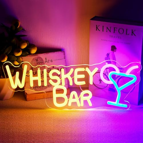Focenat WHISKEY BAR LED Neon Schild, 42 x 16 cm, USB Leuchtschild Dimmbar 10 Stufen, Acryl Neon Licht für Hausbar Restaurant Club Wanddekoration
