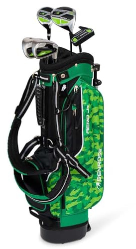 Benross Junior Aero Golf Package Set Age 8‑10 – 5‑Piece Kids Golf Club Set with Lightweight Stand Bag, Graphite Shafts & Headcovers – Lime