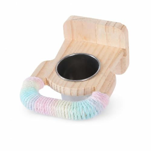 YWJLQH Wooden Bird Feeder Stand with Stainless Steel Food Bowl for Pet Bird Cage, bird feeder hanger - bird feeders for outdoors, Candy Color Cotton Rope