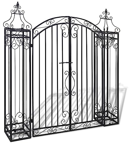 mzdioop Wrought Iron Garden Gate 122 x 20.5 x 134 cm, powder coated black, galvanised, with hinge, latch, mounting posts for fence entrance, driveway, yard, property access