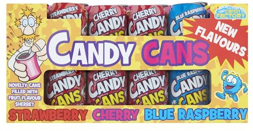 (36 Pack) Crazy Candy Factory Candy Cans Strawberry, Cherry, Blue Raspberry - 36 x 13g. SUITABLE FOR VEGETARIANS.