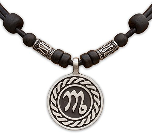 HANA LIMA 1 von 12 Sternzeichen Tierkreiszeichen an verstellbarer Lederkette mit Edelstahlperlen Horoskop Horoscope Halskette Surferkette H- SKORPION (Scorpio) / 24. Oktober - 22. November