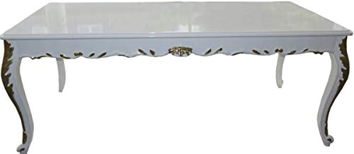 Casa Padrino Barock Esstisch Weiß Hochglanz/Gold - Esszimmer Tisch - alle Grössen, Tisch Abmessungen:100 x 100 x H. 82 cm