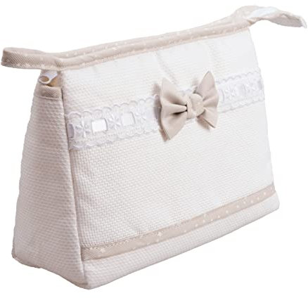 FILET - Trousse de Voyage avec Fermeture à Glissière, Enveloppe avec Poche en Toile Aida à Broder, Organisateur de Produits de Beauté, 100% Made in Italy, Dimensions 24x16x6 cm, Couleur Blanc et Beige