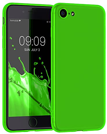 kwmobile Case Compatible with Apple iPhone SE (2022) / iPhone SE (2020) / iPhone 8 / iPhone 7 Case - Soft Slim Protective TPU Silicone Cover - Neon Green