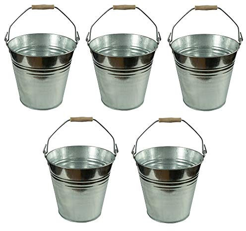 HRB Zinkeimer, 5 Stück hochwertig, 12 Liter mit Holzgriff, Ascheeimer