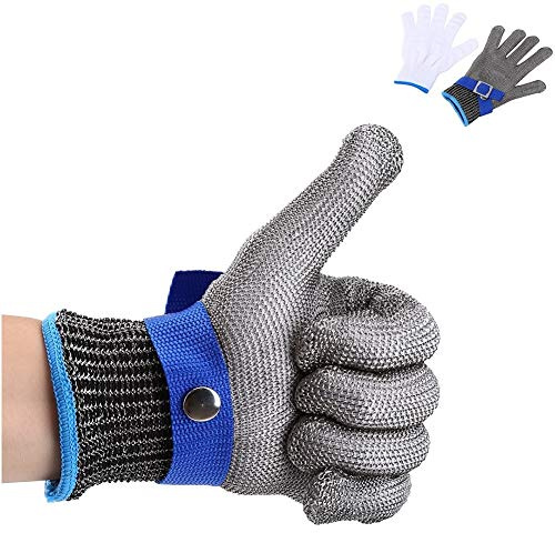 FILFEEL Antitaglio Guanto Sicurezza Prova Taglio Resistente Pugnalata 316L Filo Acciaio Inossidabile Caccia Pesca Macellaio Guanto Cotone Durevole ad Alte Prestazioni Livello 5
