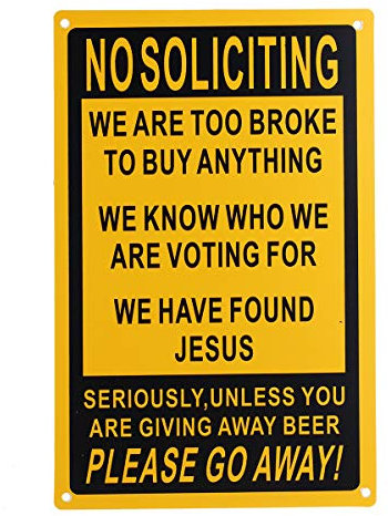 TuToy 18X28Cm Plastic Warning Sign Sticker No Soliciting Funny Sign Go Away Front Door Novelty Gift