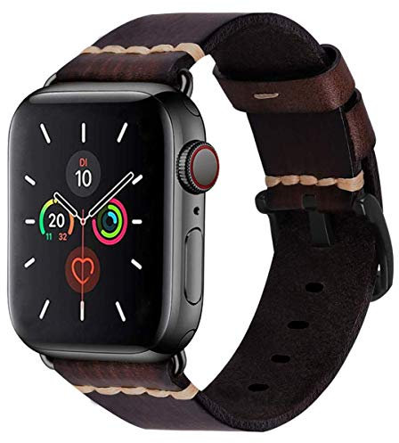 MroTech Lederarmband Kompatibel mit Apple Watch Armband 49mm 44mm 45mm 42mm,Echte Vintage Lederband Herren Damen Armband Retro Ersatzarmband für iWatch Series Ultra SE 8 7 6 5 4 3 2 1,antike Kaffee