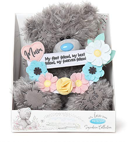 Me to You Tatty Teddy with Flowers and Message for Mum - Official Collection,Blue,grey,silver