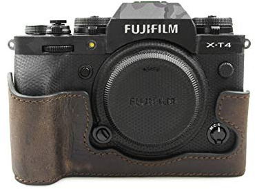 MUZIRI KINOKOO Schutzhülle kompatibel mit Fujifilm X-T4, echtes Leder, halbe Unterseite, Kameratasche mit Griff-Design, Kaffee
