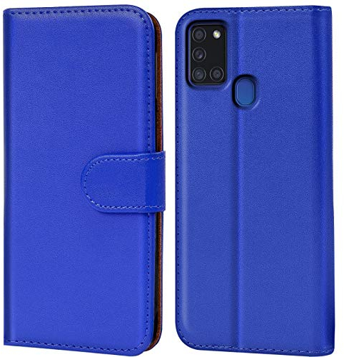 Verco Handyhülle Samsung A21s Hülle, Klapphülle für Samsung Galaxy A21s Tasche PU Leder Flip Case Brieftasche, Blau