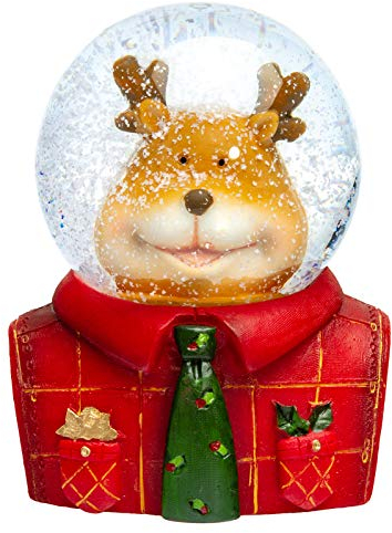 SIKORA SK15 Kleine Glas Deko Schneekugel Elch mit Krawatte D:55mm