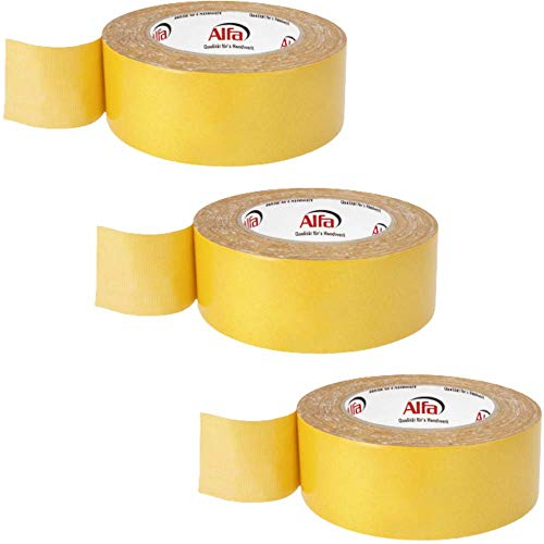 Alfa 3x Verlegeband Top-Fix extra stark klebend 25 m x 50 mm - Doppelseitiges Klebeband zum Verlegen von Teppich und PVC-Belag - doppelseitig klebend