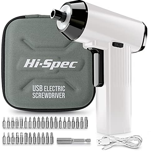 Hi-Spec Destornillador Eléctrico Inalámbrico 3.6V con 32 Puntas para Atornillar de Alta Precisión. Batería de Ion-Litio 2000mAh, Luz LED Integrada - Experto en Bricolaje y Reparaciones Domésticas.