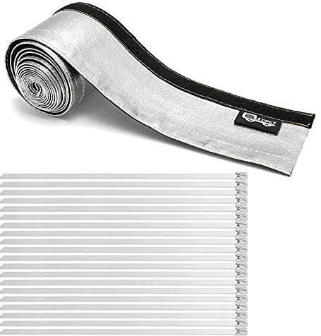 Heat Shield Aluminized Heat Shield Fuel Line Wire Heating Sleeve 1 Inner Diameter 10ft with 20pcs 20pcs 20pcs Stainless Steel Cable Ties